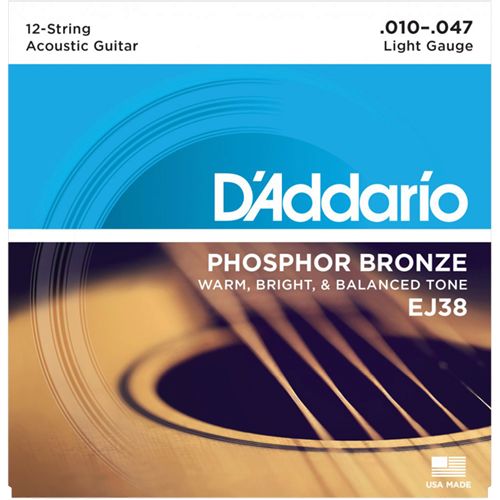 Daddario EJ38, Струни за 12 струнна акустична китара 10-47, Phosphor Bronze