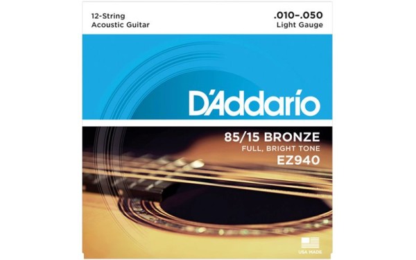 Daddario EZ940, Струни за 12 струнна акустична китара 10-50