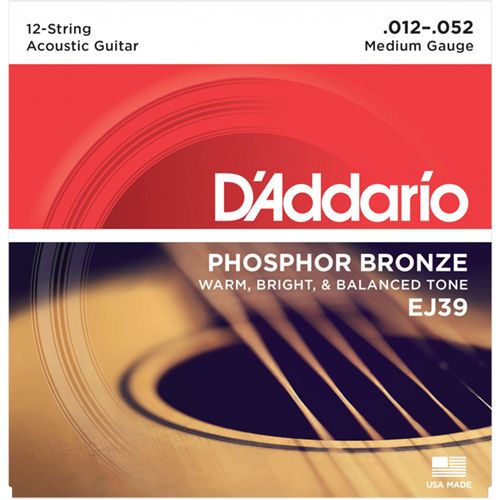Daddario EJ39, Струни за 12 струнна акустична китара 12-52, Phosphor Bronze