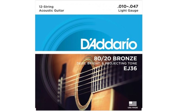 Daddario EJ36, Струни за 12 струнна акустична китара 10-47