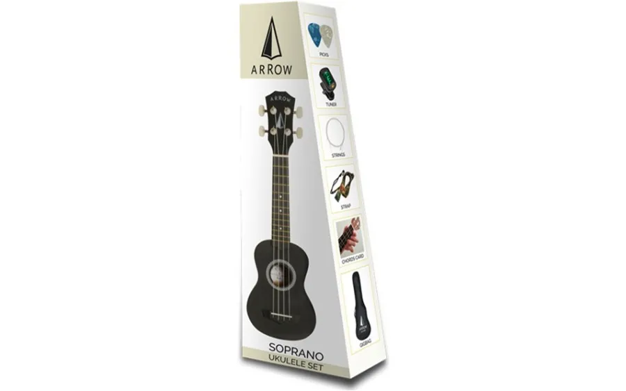 Соправно укулеле Arrow PB10BK Soprano Black SET,  Черно