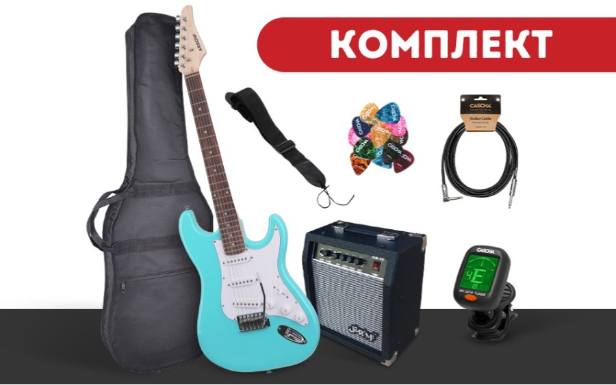 Комплект електрическа китара Arrow Tonecaster ST 111 Seafoam R/W, Jeremi GA-10