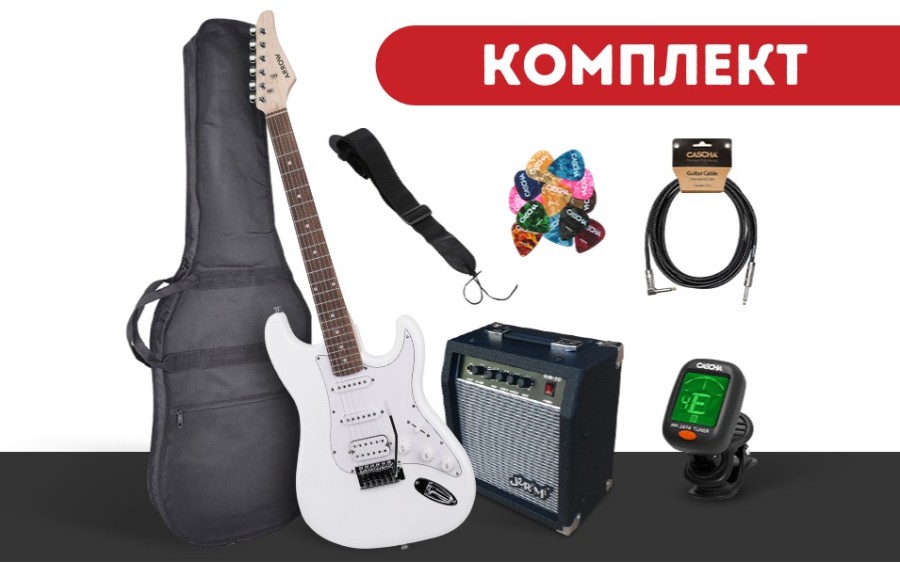 Комплект електрическа китара Arrow Tonecaster ST 211 Snow White R/W, Jeremi GA-10