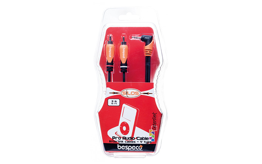Аудио кабел Bespeco SLYMPR300, 2xRCA/3.5mm, 3m, Г-образен