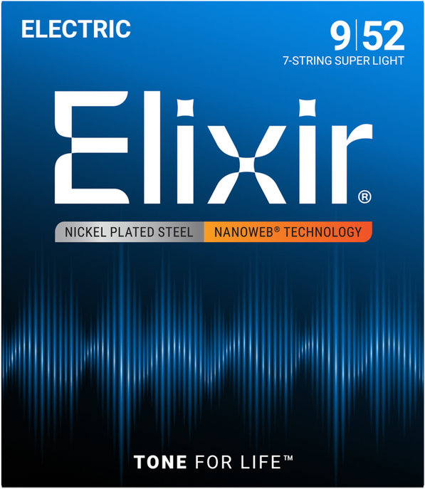Elixir 12007 NANOWEB Light, Струни за 7 струнна електрическа китара 09-52