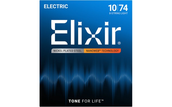 Elixir 12062 NANOWEB Light, Струни за 8 струнна електрическа китара 10-74