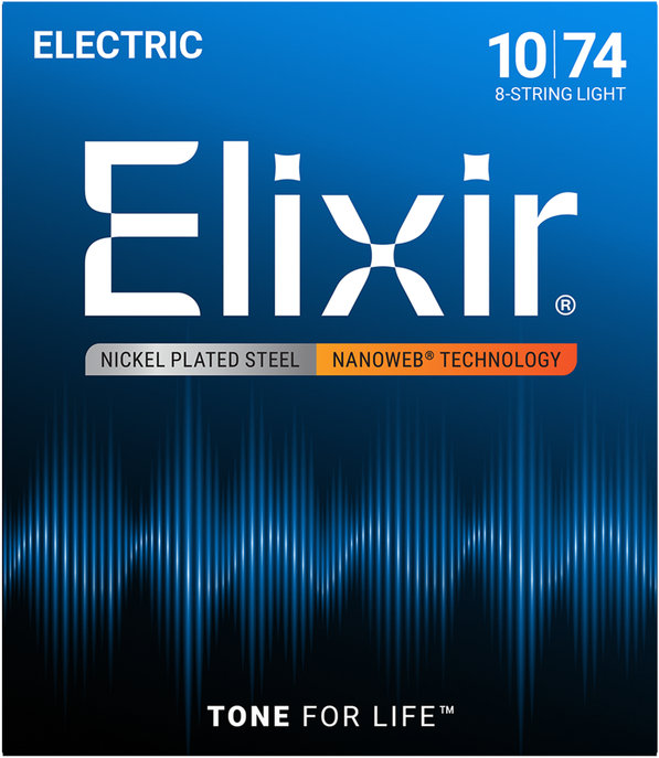 Elixir 12062 NANOWEB Light, Струни за 8 струнна електрическа китара 10-74