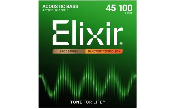 Elixir 14502 NANOWEB Acoustic Bass Light 45-100, Струни за 4 струнна бас китара 45-100