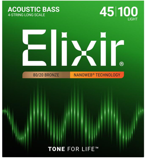 Elixir 14502 NANOWEB Acoustic Bass Light 45-100, Струни за 4 струнна бас китара 45-100