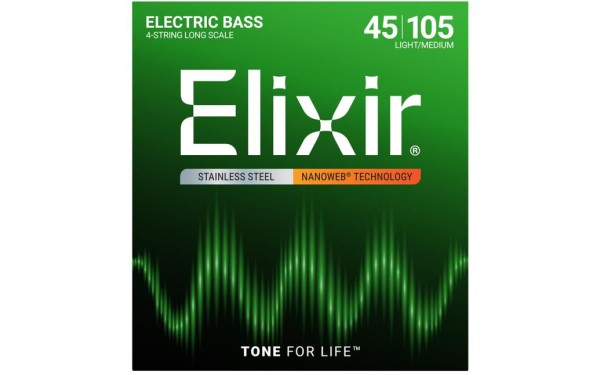 Elixir 14677 NANOWEB Medium Long Scale, Струни за 4 струнна бас китара 45-105