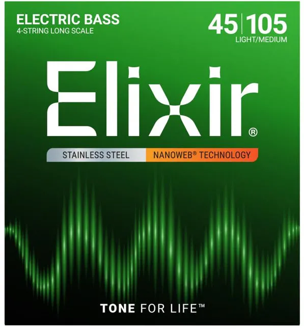 Elixir 14677 NANOWEB Medium Long Scale, Струни за 4 струнна бас китара 45-105
