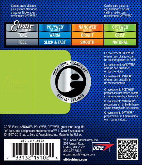 Elixir 19102 OPTIWEB Medium, Струни за електрическа китара 11-49