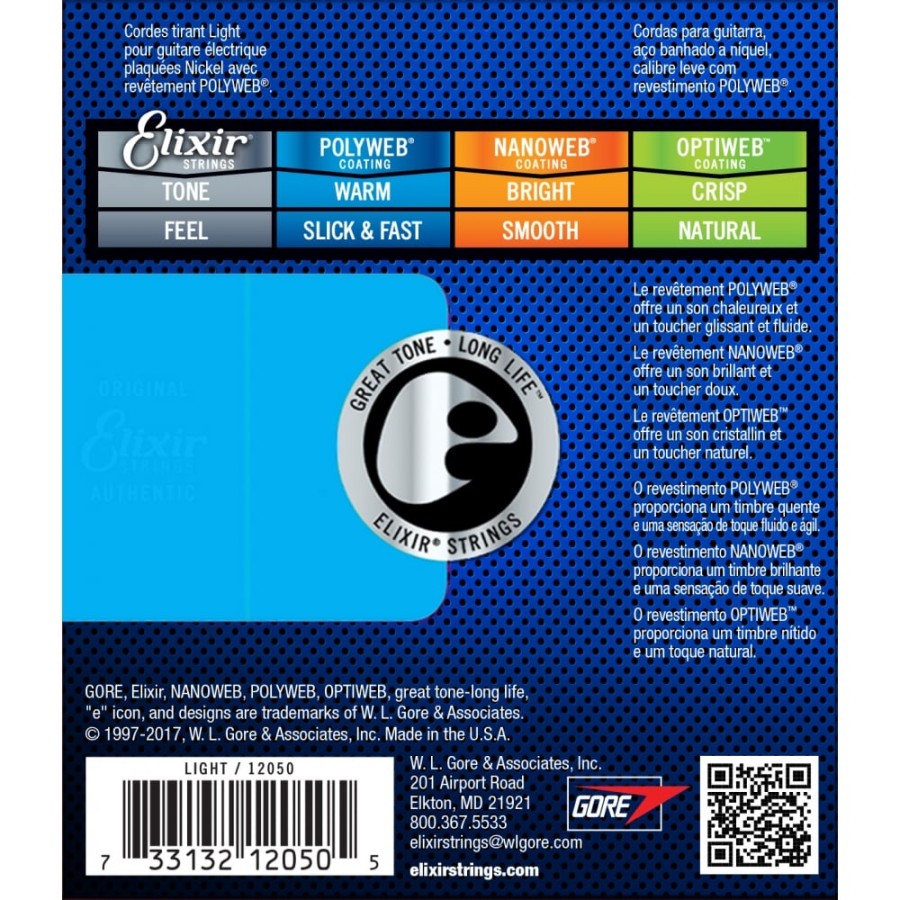 Elixir 12050 POLIWEB Light, Струни за електрическа китара 10-46