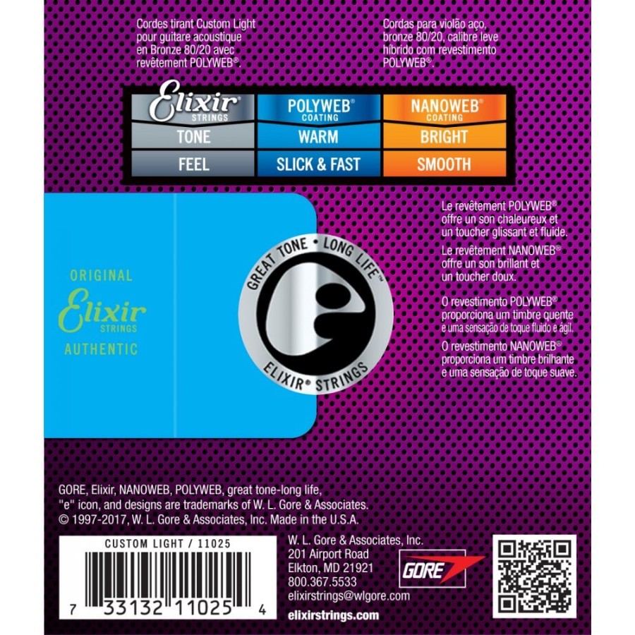 Elixir 11025 POLYWEB Custom Light, Струни за акустична китара 11-52
