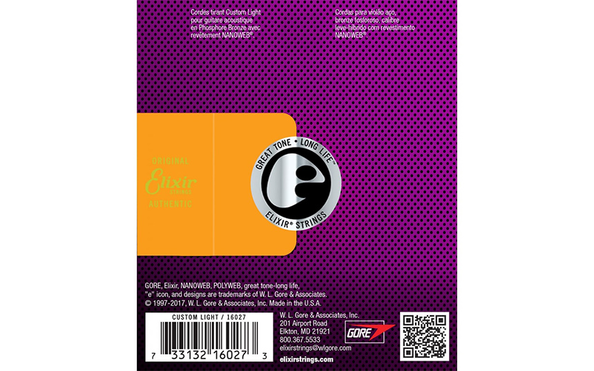 Elixir 16027 NANOWEB Custom Light, Струни за акустична китара 11-52, Phosphor Bronze