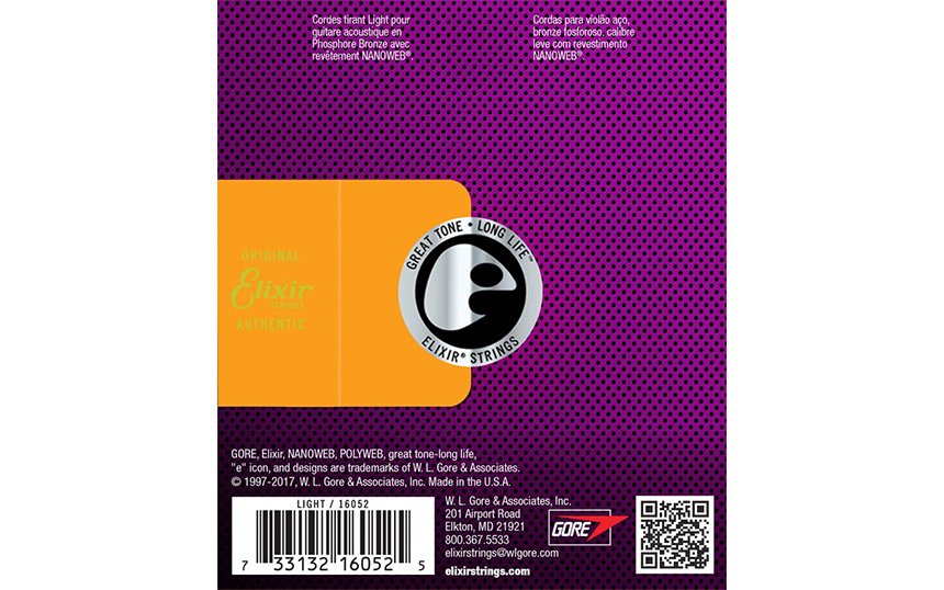 Elixir 16052 NANOWEB Light, Струни за акустична китара 12-53, Phosphor Bronze