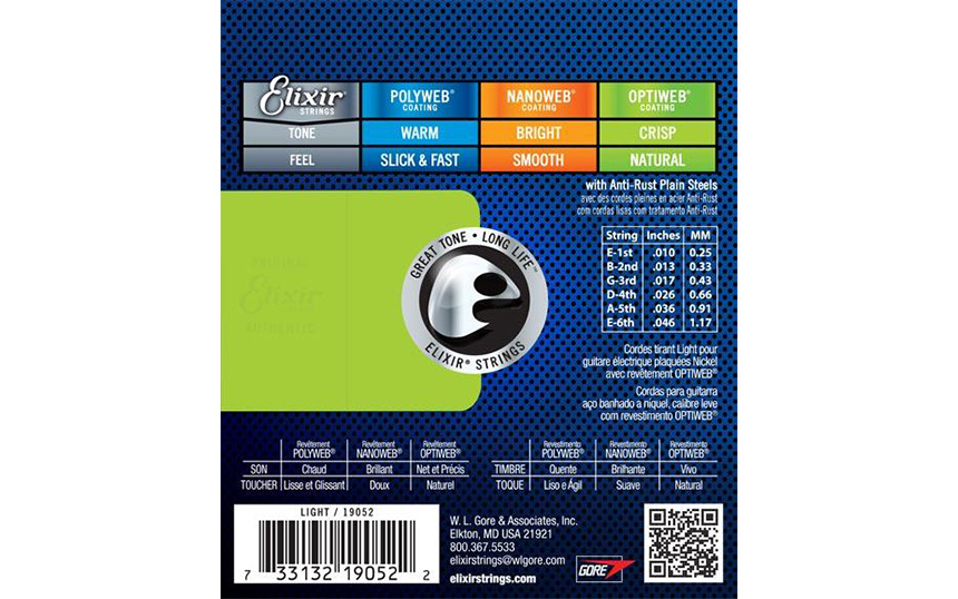 Elixir 19052 OPTIWEB Light, Струни за електрическа китара 10-46
