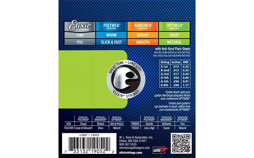Elixir 19052 OPTIWEB Light, Струни за електрическа китара 10-46