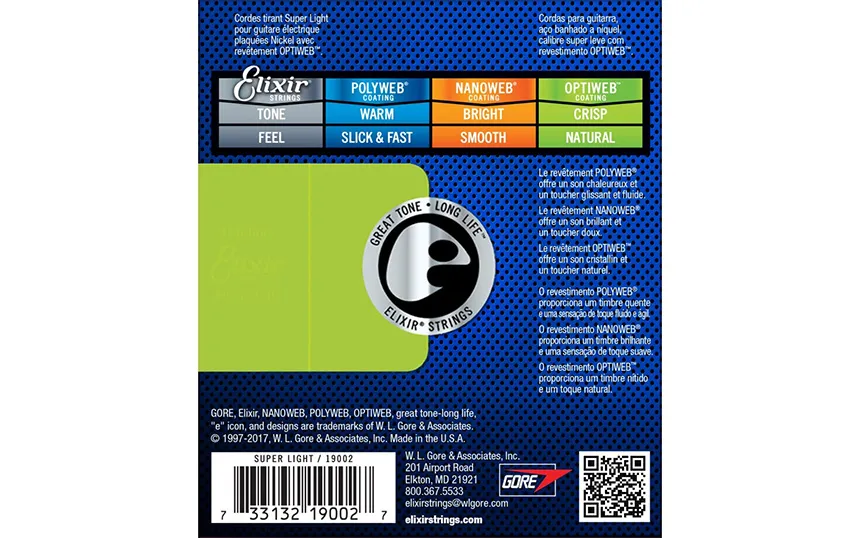 Elixir 19002 OPTIWEB Super Light, Струни за електрическа китара 09-42