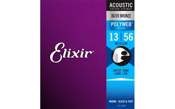 Elixir 11100 POLIWEB Medium, Струни за акустична китара 13-56