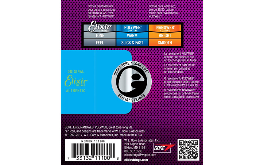 Elixir 11100 POLIWEB Medium, Струни за акустична китара 13-56