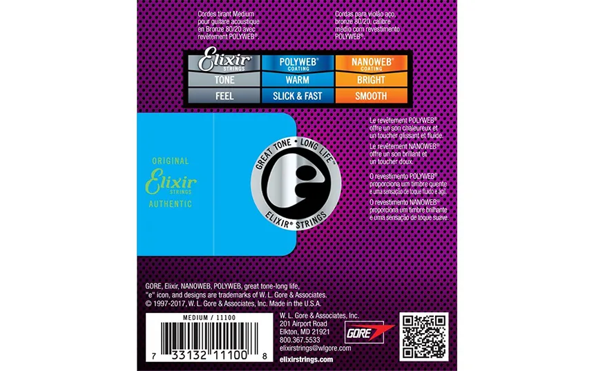 Elixir 11100 POLIWEB Medium, Струни за акустична китара 13-56