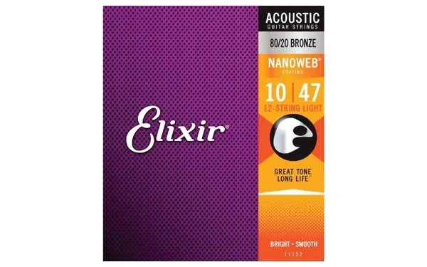 Elixir 11152 NANOWEB Light, Струни за 12 струнна акустична китара 10-47