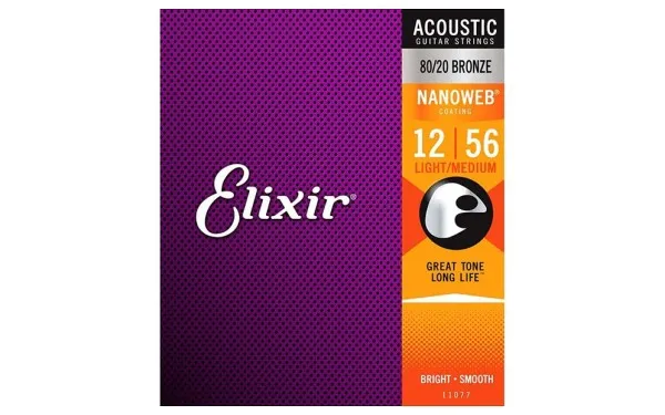 Elixir 11077 NanoWeb Light/Medium, Струни за акустична китара 12-56