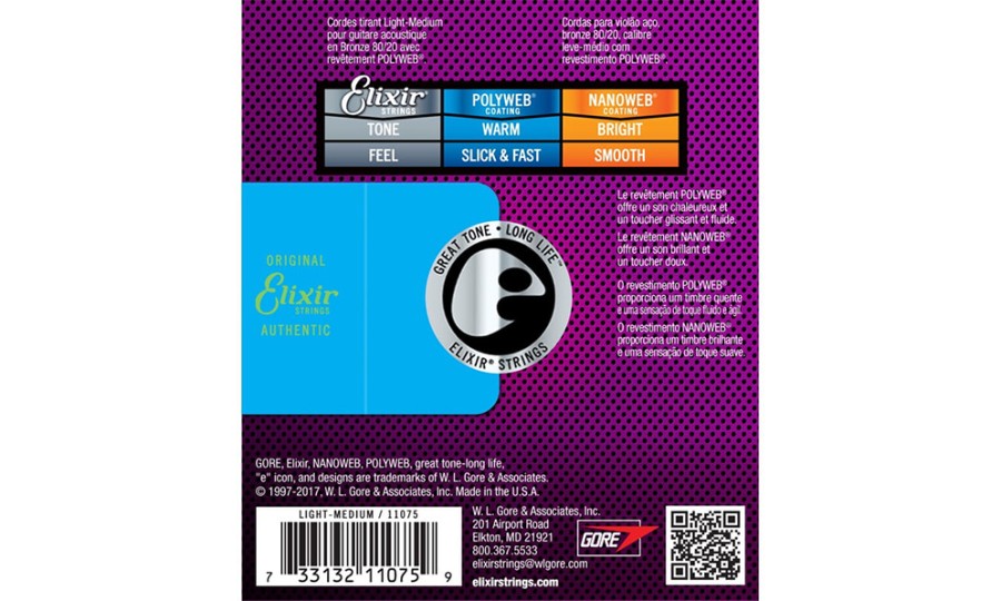 Elixir 11075 POLYWEB Light/Medium, Струни струни за акустична китара 12-56