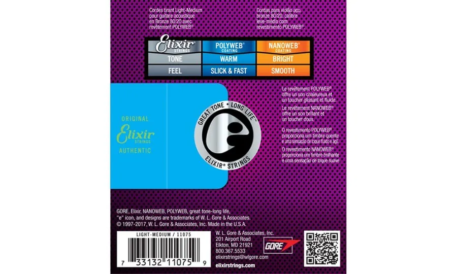 Elixir 11075 POLYWEB Light/Medium, Струни струни за акустична китара 12-56