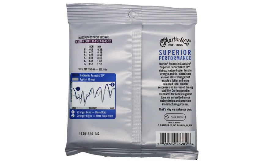 Martin MA535 Authentic SP, Струни за акустична китара 11-52, Phosphor Bronze