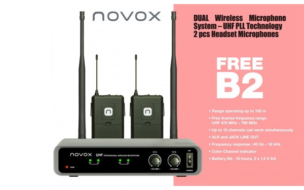 Novox FREE B2, Безжичен микрофон за глава, Двоен