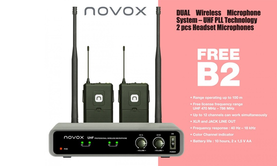 Novox FREE B2, Безжичен микрофон за глава, Двоен