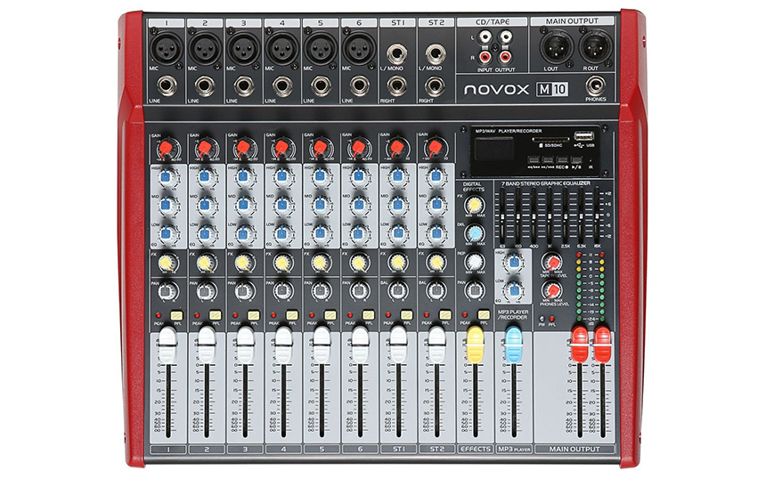 Аудио миксер Novox M10, 8 канала, Вградени ефекти, Bluetooth/MP3