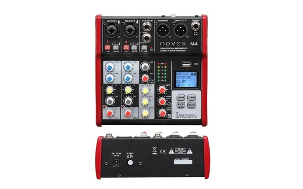 Аудио миксер Novox M4 MKII, 4 канала, Вградени ефекти, Bluetooth/MP3