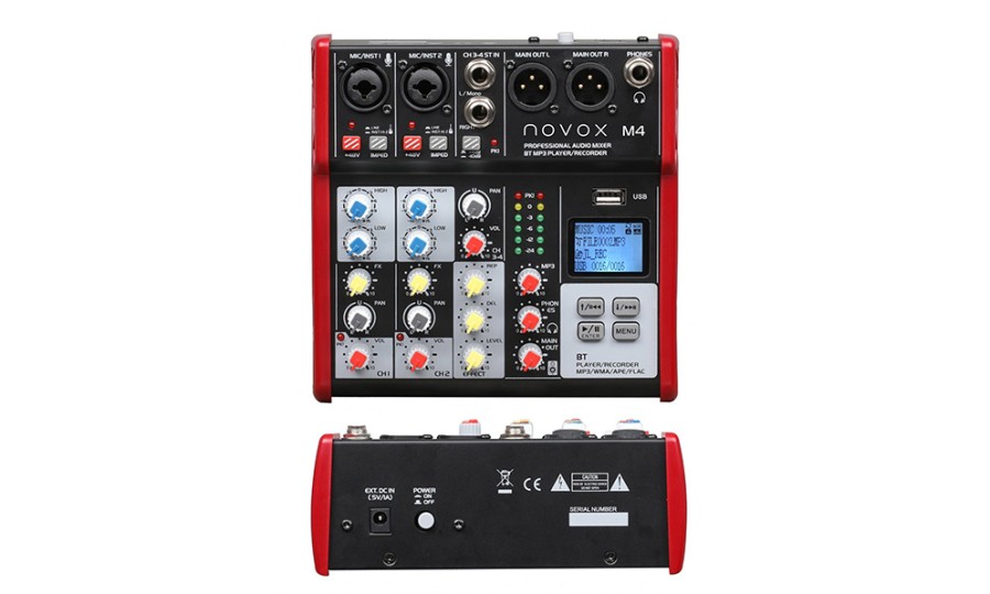 Аудио миксер Novox M4 MKII, 4 канала, Вградени ефекти, Bluetooth/MP3