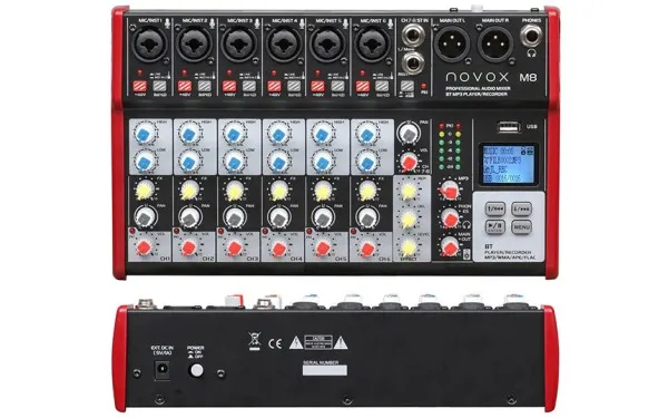 Аудио миксер Novox M8 MKII, 8 канала, Вградени ефекти, Bluetooth/MP3