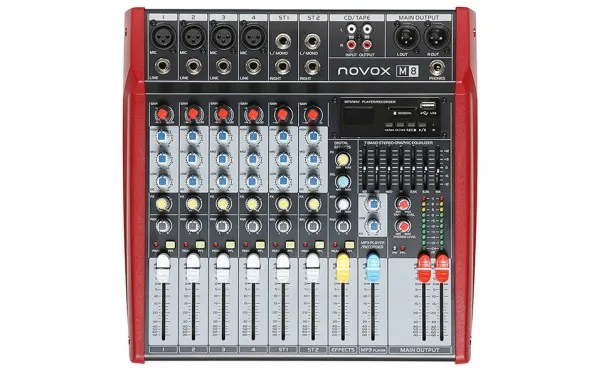 Аудио миксер Novox M8, 6 канала, Вградени ефекти, Bluetooth/MP3