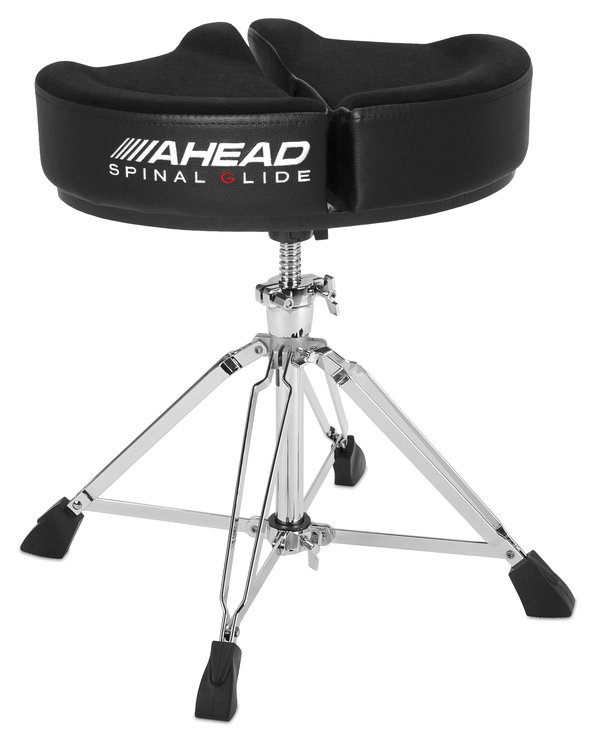 Ahead Drum Thrones - 18" Spinal G Saddle Black Cloth Top/Black Sides, 4 Leg Base, 8" to 24" Adjustment Height