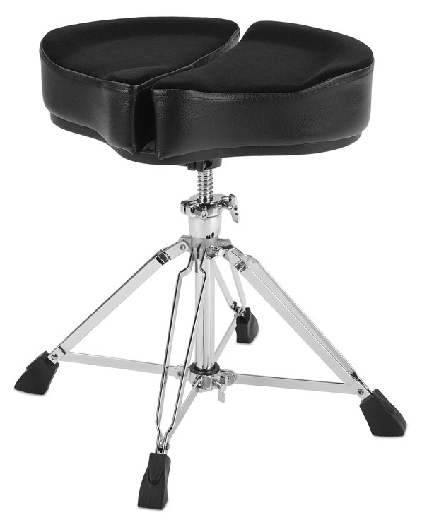 Ahead Drum Thrones - 18" Spinal G Saddle Black Cloth Top/Black Sides, 4 Leg Base, 8" to 24" Adjustment Height