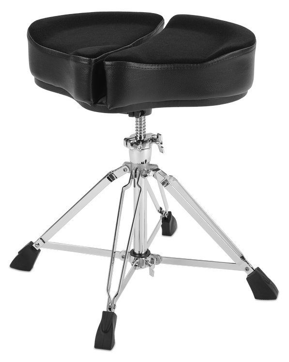 Ahead Drum Thrones - 18" Spinal G Saddle Black Cloth Top/Black Sides, 4 Leg Base, 8" to 24" Adjustment Height