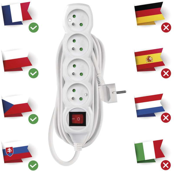 EMOS P1415, Разклонител с 4 гнезда, 5м. кабел и 16А ключ