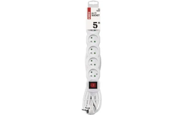 EMOS P1615, Разклонител с 6 гнезда, 5м. кабел и 16А ключ