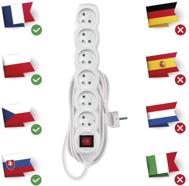 EMOS P1615, Разклонител с 6 гнезда, 5м. кабел и 16А ключ