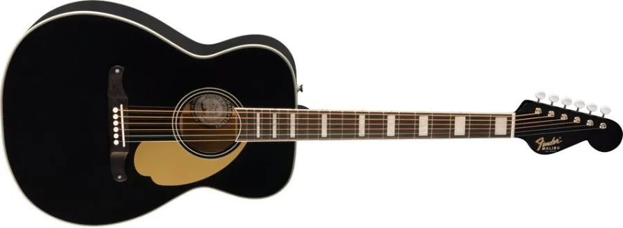 Fender California Vintage Malibu with Case, Gold Pickguard, Matching Headstock, Black