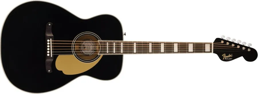 Fender California Vintage Malibu with Case, Gold Pickguard, Matching Headstock, Black
