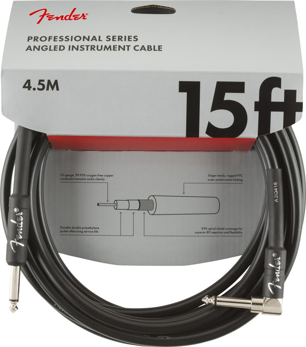 Fender PRO, Кабел за китара, 6.3mm/6.3mm, 4.5m, Г-образен