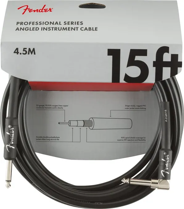 Fender PRO, Кабел за китара, 6.3mm/6.3mm, 4.5m, Г-образен