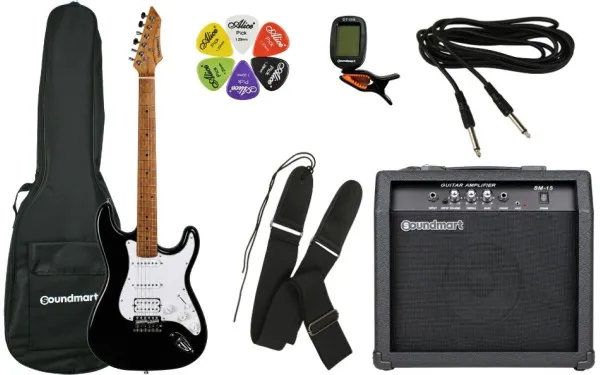 Комплект електрическа китара Soundmart SME-G2S-BK-SET с усилвател и аксесоари