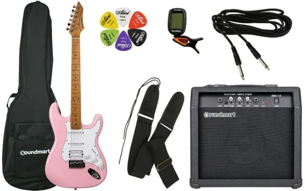 Комплект електрическа китара Soundmart SME-G2S-PK-SET с усилвател и аксесоари